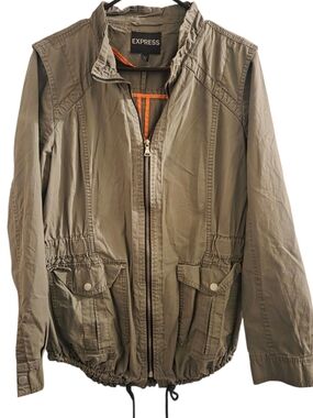 Express Olive Green Utility Jacket with Black Label